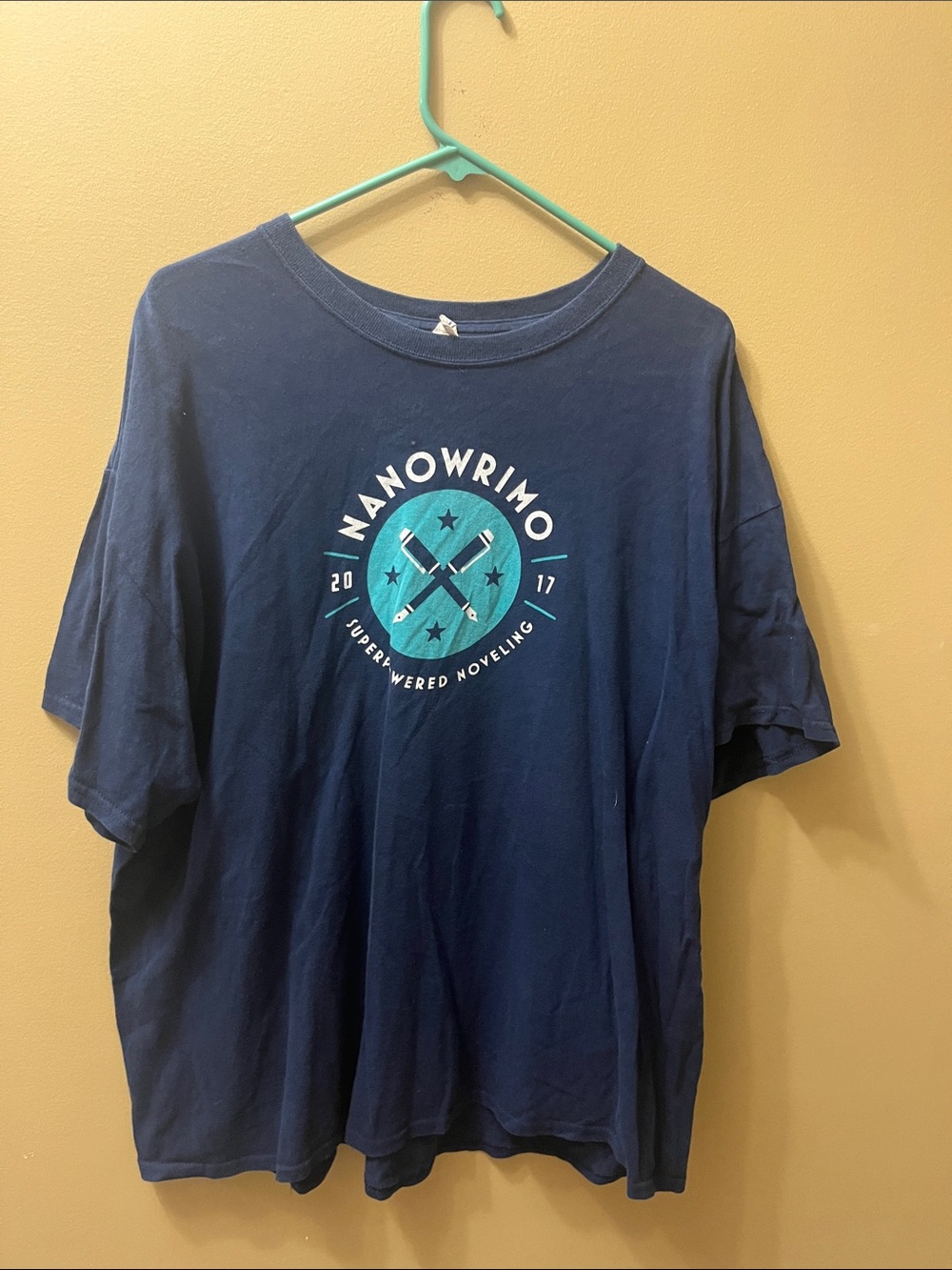 Author Writer Superpowered Noveling Navy Short-Sleeve NaNoWriMo Emblem Tee
